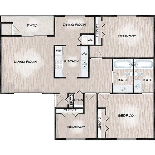 Floor plan 3 Bed 2 Bath AF