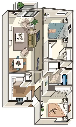 Floor plan 2 BED, 1 BATH RENO
