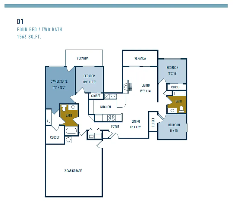 Floor plan Four Bedroom / Two Bath