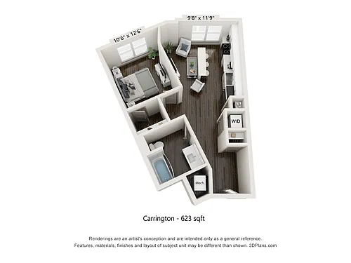 Floor plan Carrington - 1x1