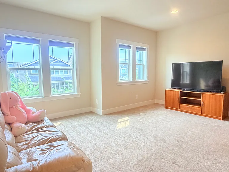 Bonus room (upstairs media room) with blackout celluar shade