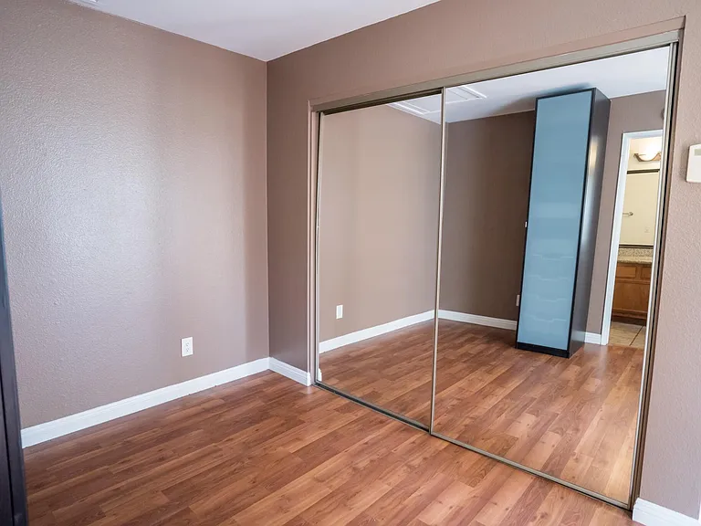 Generously sized closet with full length mirror
