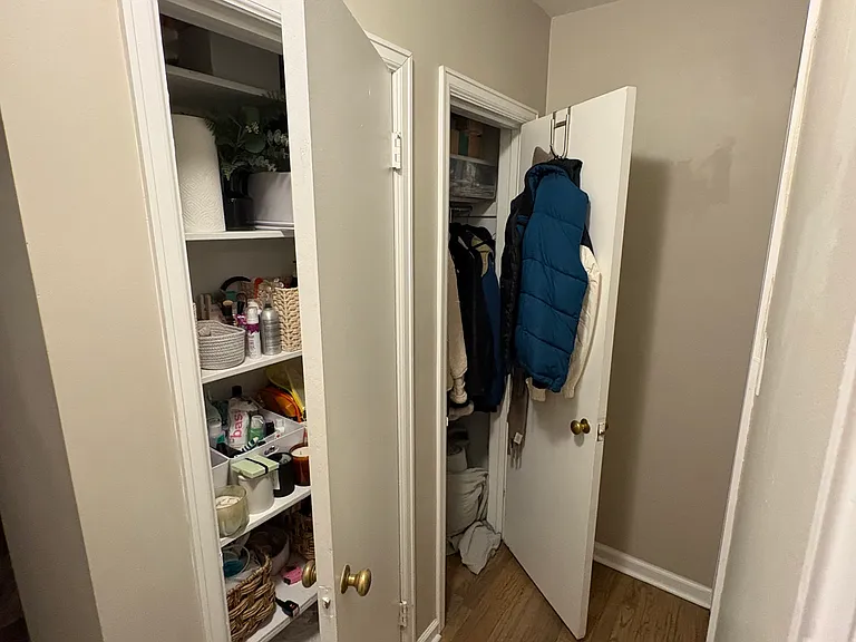 hallway linen closet and coat closet