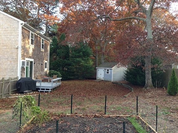 Raised vegetable garden with 10x12 shed in large private yard.