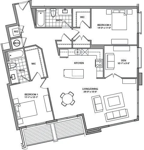 Floor plan 2 Bdrm T