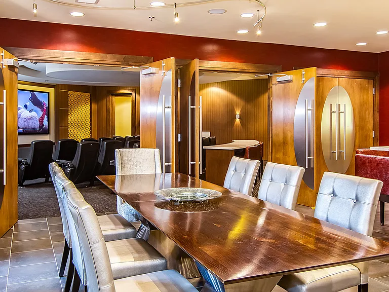 Dining Area and Movie Theater with Surround Sound, Plush Seating, and Popcorn