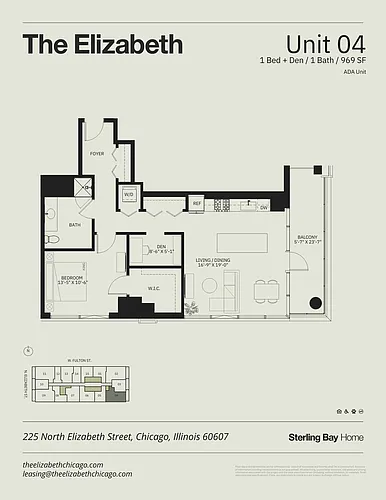 Floor plan 04A - 1Bed + Den/1bath, Balcony