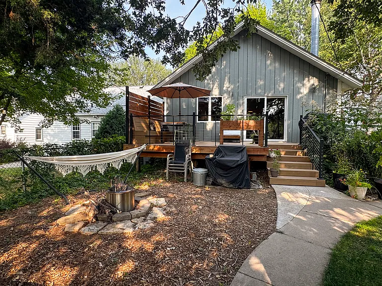 Backyard oasis with firepit and new composite deck