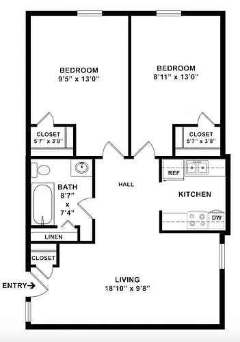 Floor plan 2 Bed 1 Bath