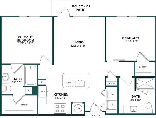 Floor plan 2 Bed/2 Bath-B1
