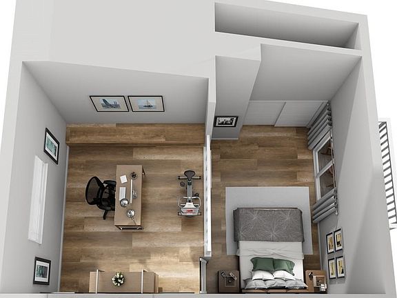 view of the loft/office