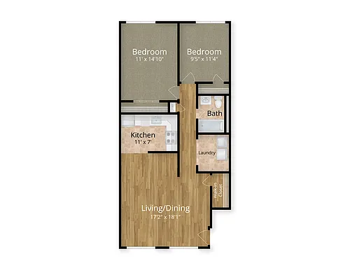 Floor plan 2 Bed x 1 Bath (Garden)