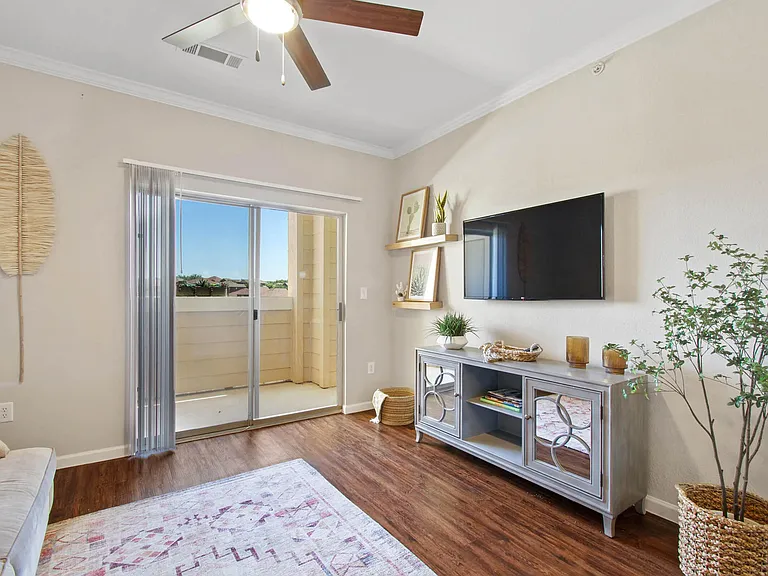 Model - Living Room | Private Patio at Mission Hills Apartments, Texas, 78258