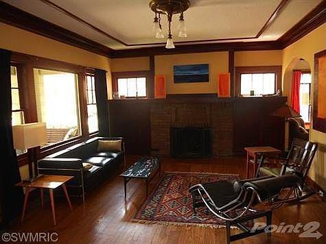 Living Room with wood burning fireplace
