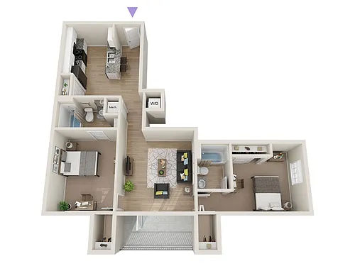 Floor plan 2 Bedroom / 2 Bathroom (B1)