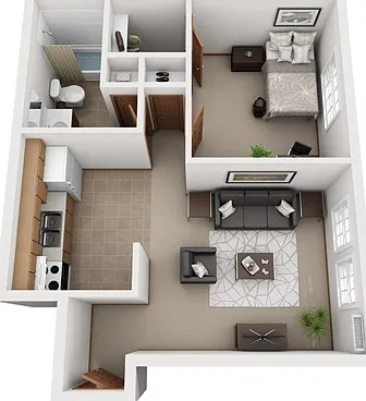 1 Bed 1 Bath Suite Straight 1 Bed 1 Bath Suite Straight