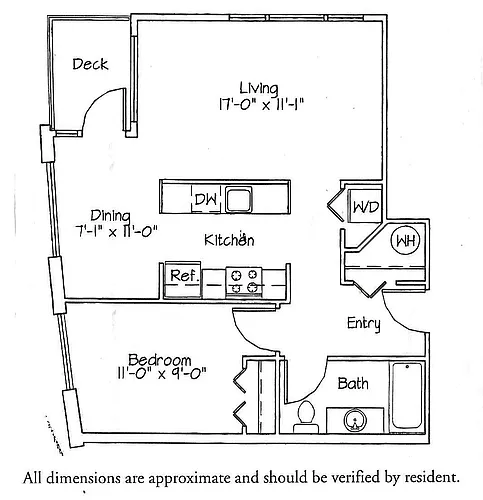 Floor plan 1 Bedroom, 1 Bath A6