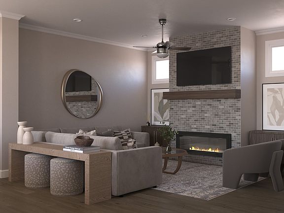 Living Room with Optional Fireplace - Interior Rendering