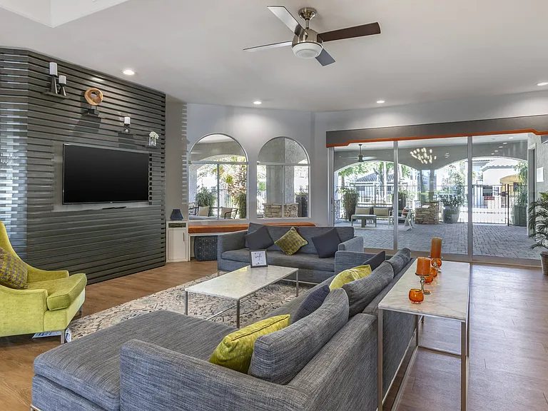 Relax in our clubhouse with top-notch seating and media perks