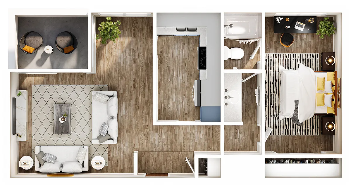 Floor plan 1 Bed, 1 Bath B