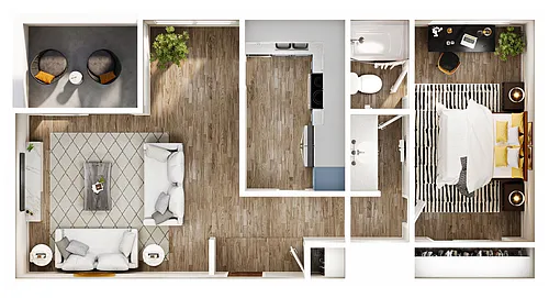 Floor plan 1 Bed, 1 Bath B