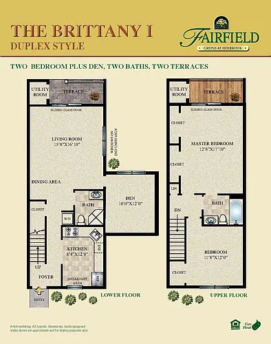 Floor plan 2BR 2BTH BRITTANY I DUPLEX