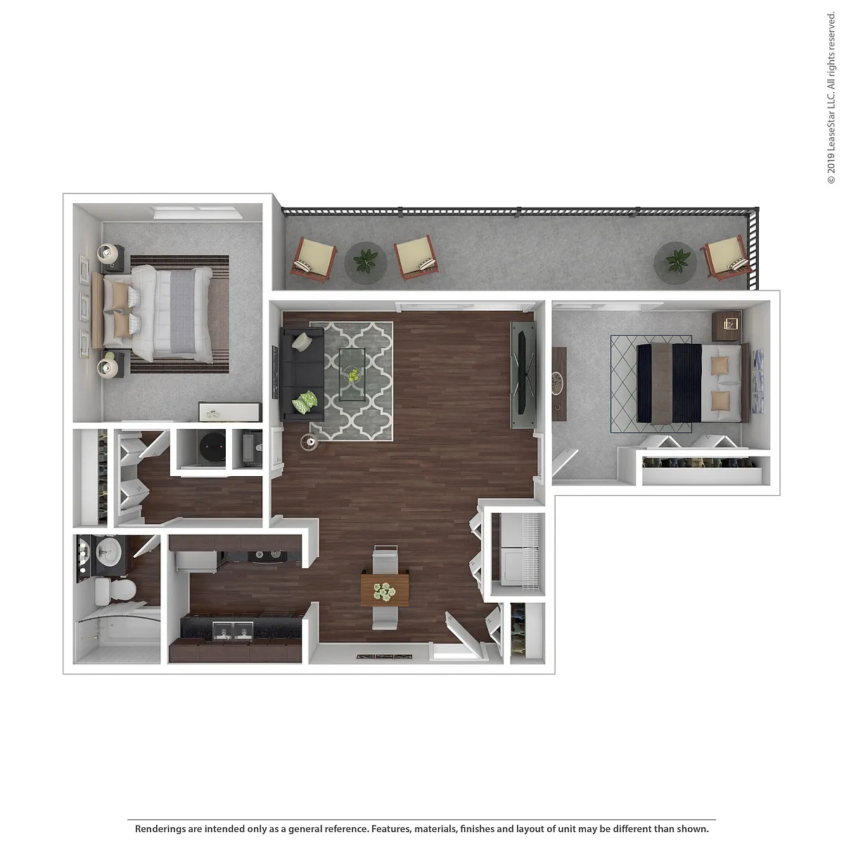 Floor plan 2 Bedroom 1 Bath End Unit