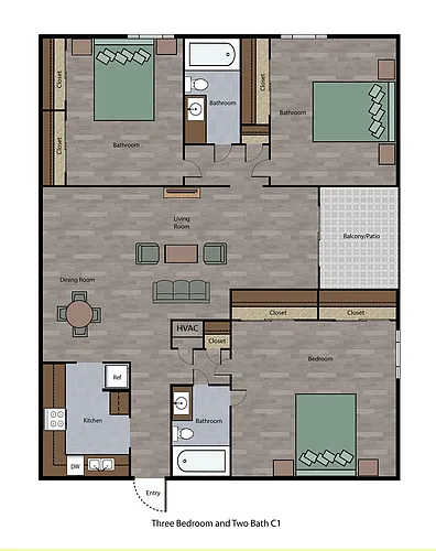 Floor plan Three Bedroom Two Bath