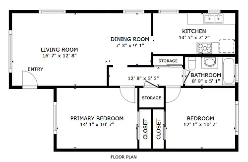 Floor plan 2 Bed 1 Bath