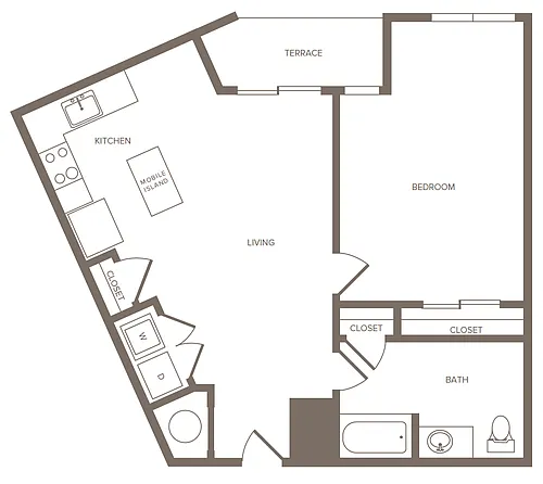Floor plan 1 Bed/1 Bath-H