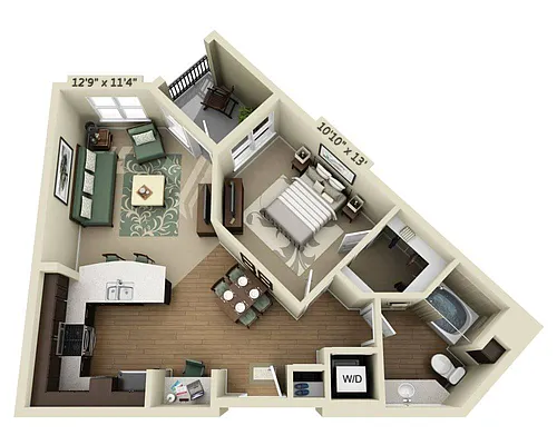 Floor plan One Bedroom A1A