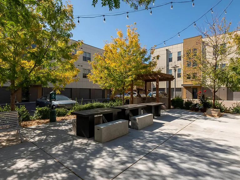 Courtyard with Seating and Grilling Stations
