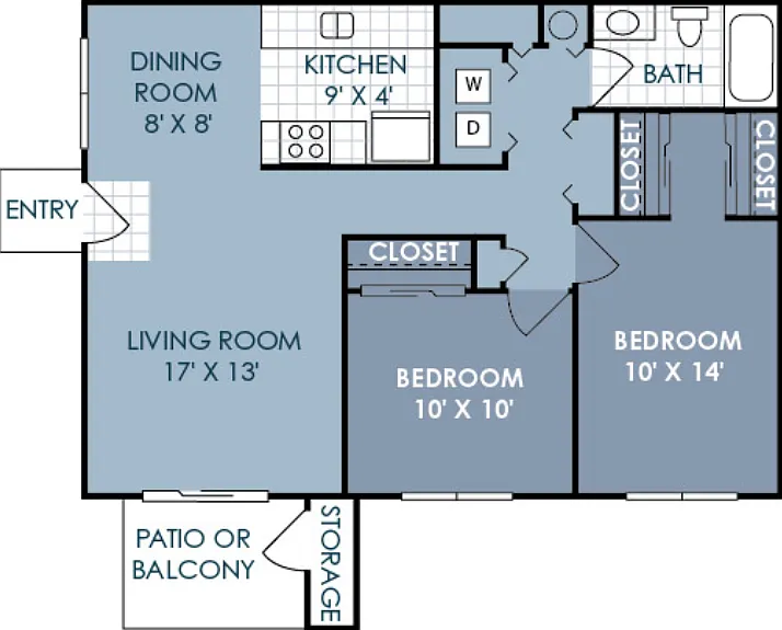 2 Bedroom 1 Bathroom B Floorplan Diagram