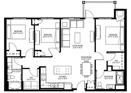 Floor plan Three Bedroom B (Wheelchair Accessible)