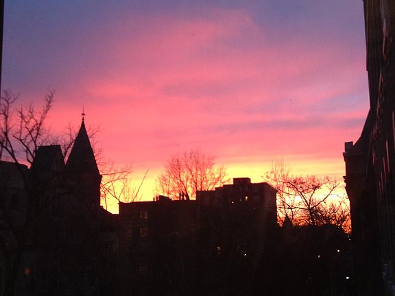 Sunset view from bay windows.