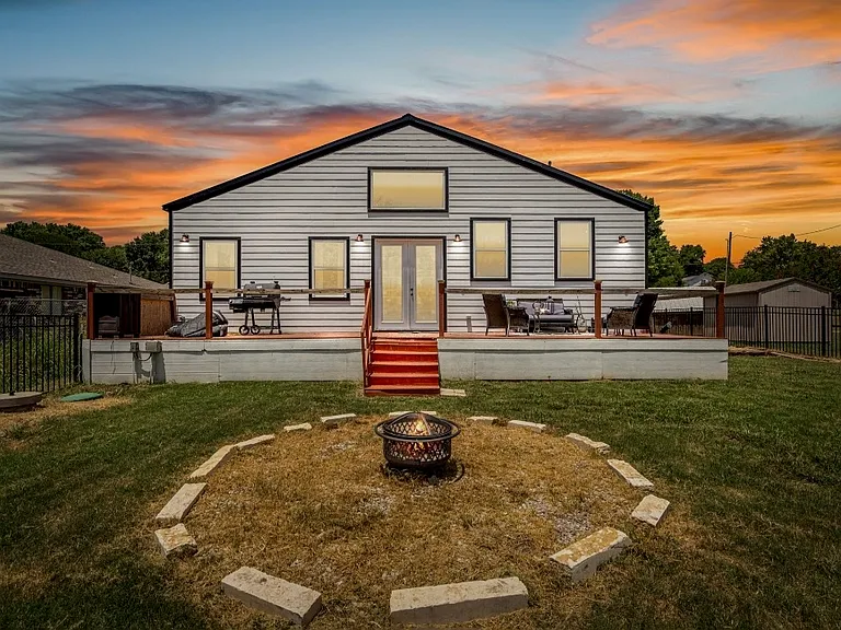 Back door with firepit.