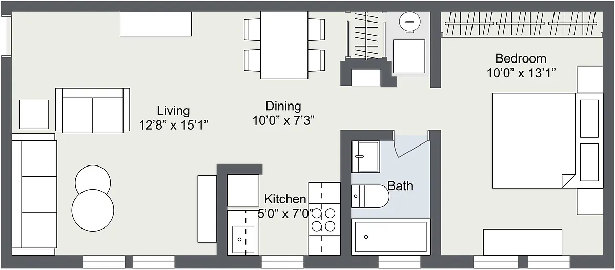 Floor plan Oakridge 1 Bedroom 1 Bath