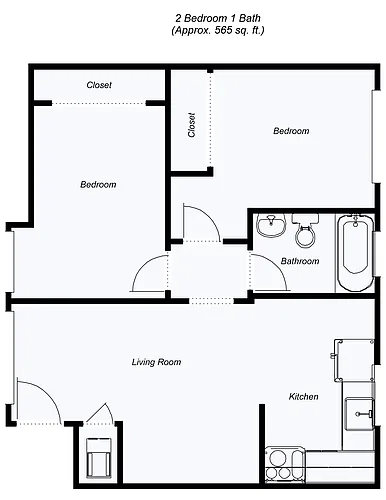 Floor plan 2-BDRM 1-BTH FLAT