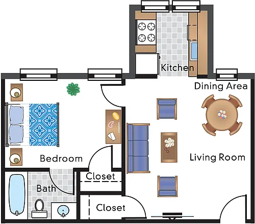 Floor plan 1 Bedroom Apt 17