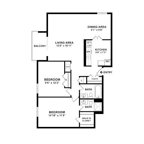 Floor plan 2 BDRM - B2B