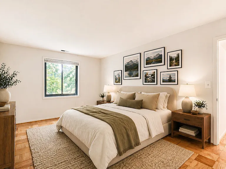 Bedroom with wood floors