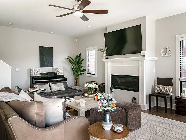 Living room and fireplace