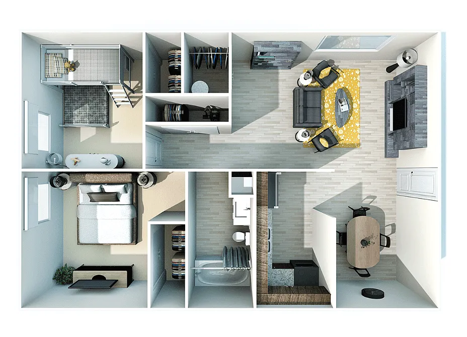 Floor plan 2 Bedroom, 1 Bath A