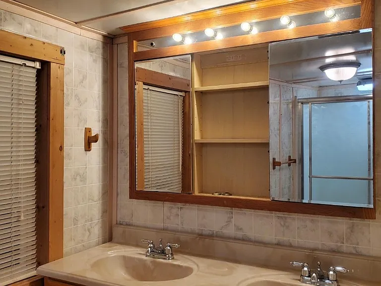 Master bathroom with double sink.