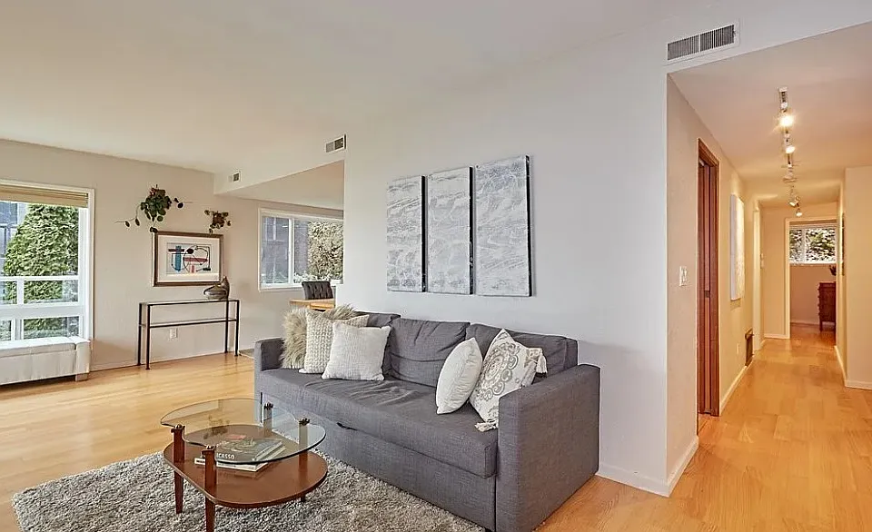 Living area and hallway to bedrooms