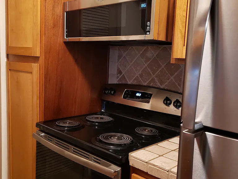 Stainless steel kitchen appliances.