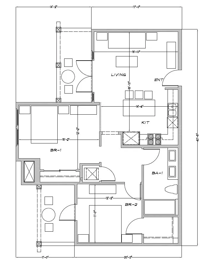 Floor plan 1 Bedroom and Den and Balcony