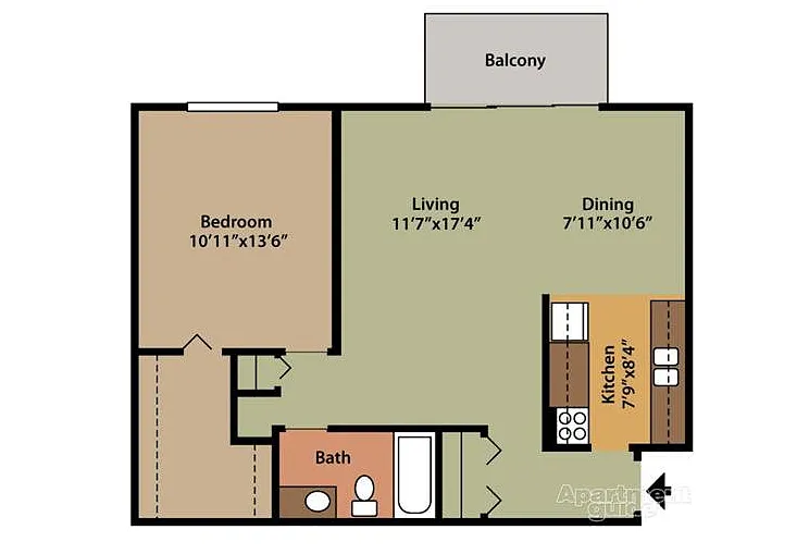 Floor plan One Bedroom, One Bathroom