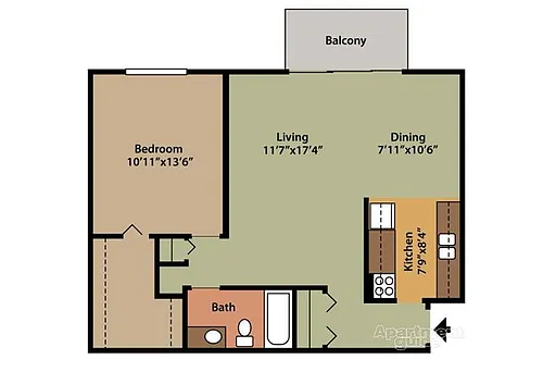 Floor plan One Bedroom, One Bathroom
