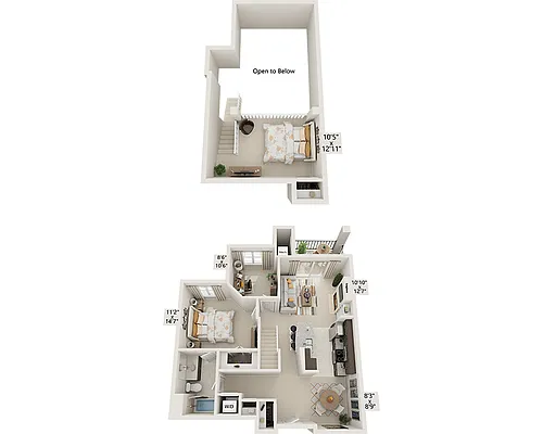 Floor plan One Bedroom with Loft A1KDL